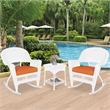 Jeco 3 Piece Rocker Wicker Chair Set in White with Orange Cushion