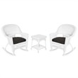 Jeco 3pc Rocker Wicker Chair Set in White with Black Cushion