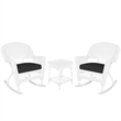 Jeco 3pc Rocker Wicker Chair Set in White with Black Cushion