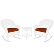 Jeco 3pc Rocker Wicker Chair Set in White with Red Cushion
