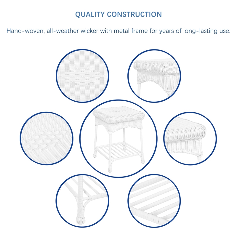 Jeco 3pc Rocker Wicker Chair Set in White with Red Cushion