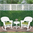Jeco 3pc Rocker Wicker Chair Set in White with Green Cushion