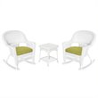 Jeco 3pc Rocker Wicker Chair Set in White with Green Cushion
