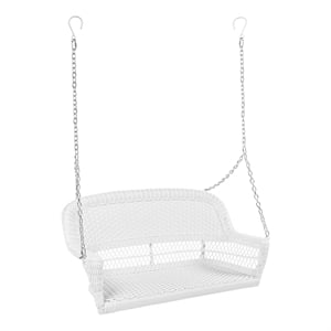 Jeco Resin Wicker Traditional Hanging Porch Swing in White