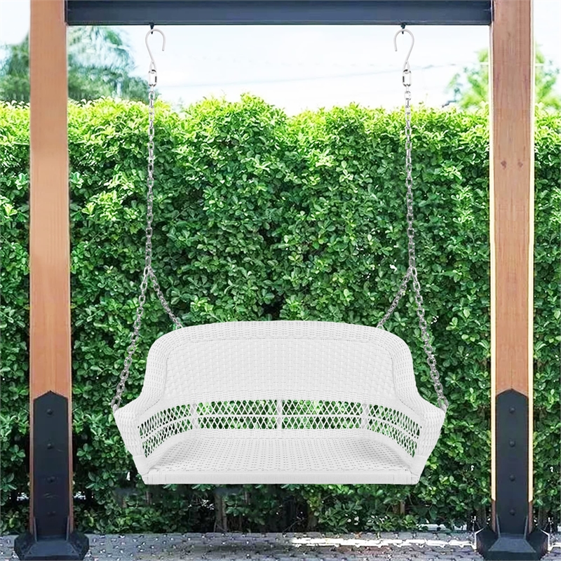 Jeco Resin Wicker Traditional Hanging Porch Swing in White