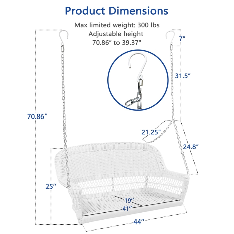 Jeco Resin Wicker Traditional Hanging Porch Swing in White