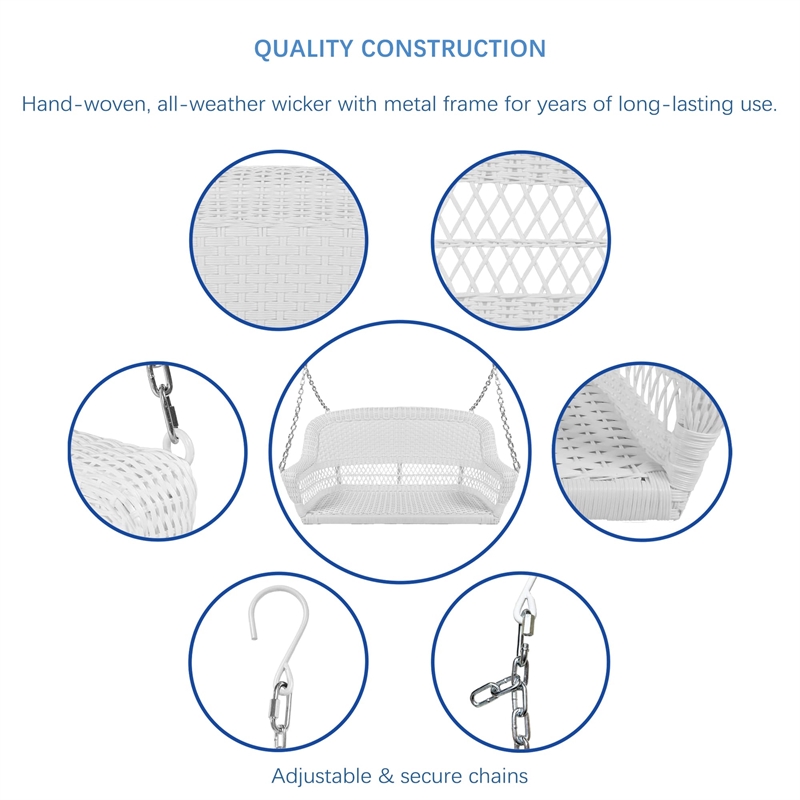 Jeco Resin Wicker Traditional Hanging Porch Swing in White