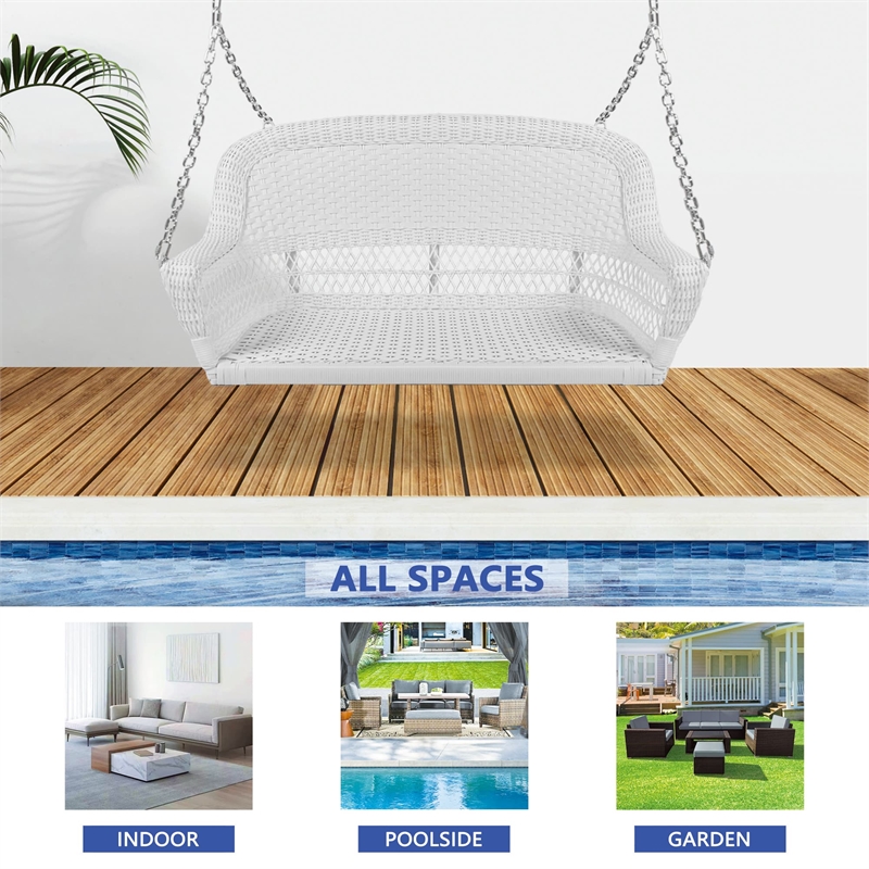 Jeco Resin Wicker Traditional Hanging Porch Swing in White