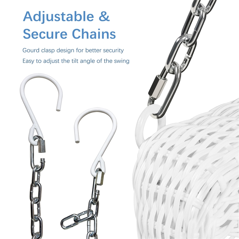 Jeco Wicker Porch Swing in White with Blue Cushion