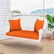 Jeco Wicker Porch Swing in White with Orange Cushion