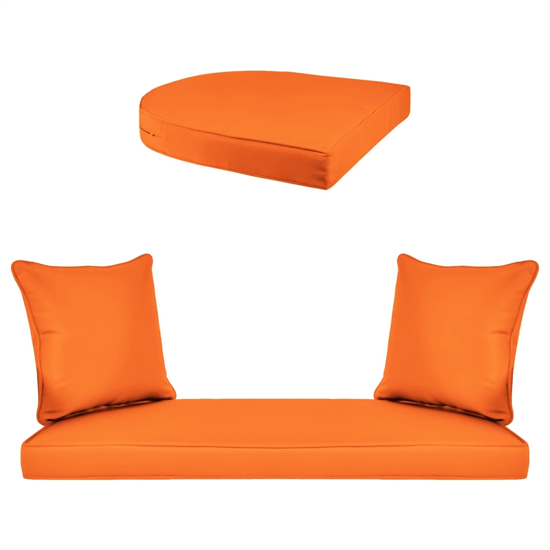 Jeco Wicker Porch Swing in White with Orange Cushion