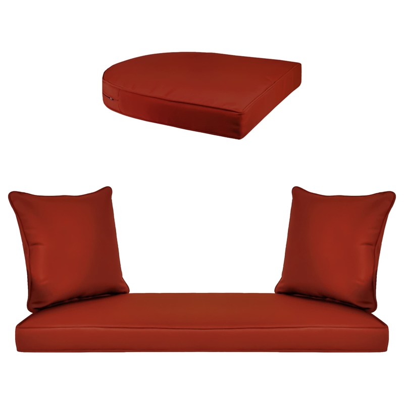 Jeco Resin Wicker Porch Swing with Cushion in White and Red