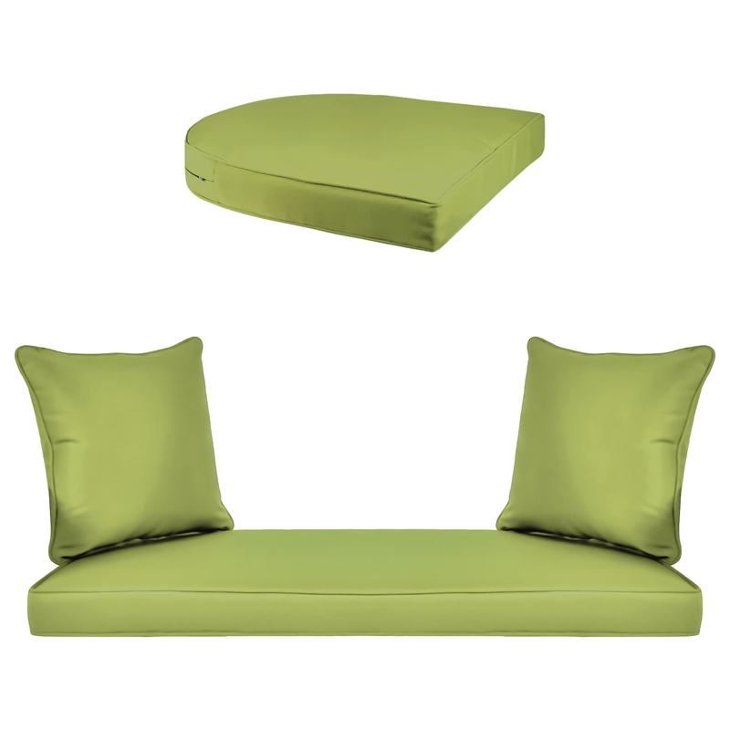 Jeco Wicker Porch Swing in White with Green Cushion