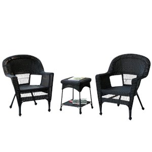 jeco 3pc wicker chair and end table in black set