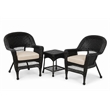 Black Resin Wicker Chair And End Table Set With Tan Cushion- 3pc Set