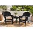 Black Resin Wicker Chair And End Table Set With Tan Cushion- 3pc Set