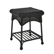 Black Resin Wicker Chair And End Table Set With Tan Cushion- 3pc Set