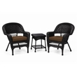 Black Resin Wicker Chair And End Table Set With Brown Cushion - 3pc Set