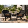 Black Resin Wicker Chair And End Table Set With Brown Cushion - 3pc Set