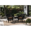 Black Resin Wicker Chair And End Table Set With Brown Cushion - 3pc Set