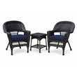Black Resin Wicker Chair And End Table Set With Midnight Blue Cushion- 3pc Set