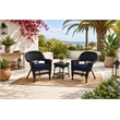 Black Resin Wicker Chair And End Table Set With Midnight Blue Cushion- 3pc Set