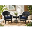Black Resin Wicker Chair And End Table Set With Midnight Blue Cushion- 3pc Set
