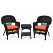 Black Resin Wicker Chair And End Table Set - With Orange Cushion