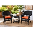 Black Resin Wicker Chair And End Table Set - With Orange Cushion