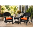 Black Resin Wicker Chair And End Table Set - With Orange Cushion