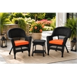 Black Resin Wicker Chair And End Table Set - With Orange Cushion
