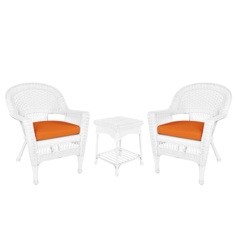 Jeco 3 Piece Wicker Conversation Set in Black with Orange Cushions