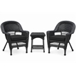 Black Resin Wicker Chair And End Table Set With Black Cushion- 3pc Set