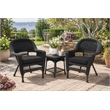 Black Resin Wicker Chair And End Table Set With Black Cushion- 3pc Set