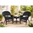 Black Resin Wicker Chair And End Table Set With Black Cushion- 3pc Set