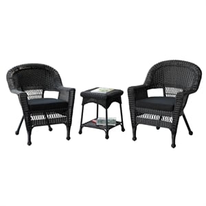 Jeco 3 Piece Wicker Conversation Set with Black Cushions