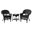 Jeco 3 Piece Wicker Conversation Set with Black Cushions