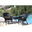 Jeco 3 Piece Wicker Conversation Set with Black Cushions