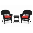 Black Resin Wicker Chair And End Table Set - With Brick Red Cushion