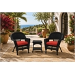Black Resin Wicker Chair And End Table Set - With Brick Red Cushion