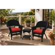 Black Resin Wicker Chair And End Table Set - With Brick Red Cushion