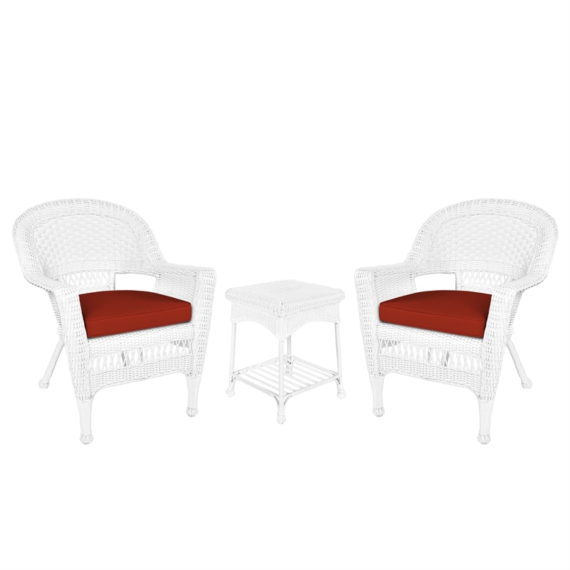 Jeco 3 Piece Wicker Conversation Set in Black with Red Orange Cushions