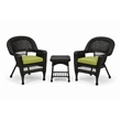 Black Resin Wicker Chair And End Table Set With Sage Green Cushion - 3pc Set