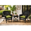 Black Resin Wicker Chair And End Table Set With Sage Green Cushion - 3pc Set