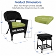 Black Resin Wicker Chair And End Table Set With Sage Green Cushion - 3pc Set