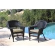 Jeco Black Resin Wicker Chair with Tan Cushion set of 4