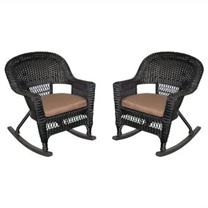 Jeco Wicker Chair in Black with Brown Cushion (Set of 4)