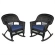 Jeco Wicker Chair in Black with BlueCushion (Set of 4)