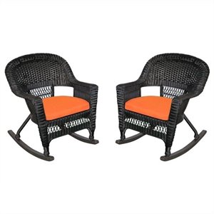 Jeco Wicker Chair in Black with Orange Cushion (Set of 4)