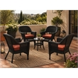 Black Resin Wicker Chair With Brick Red Cushion - Set of 4